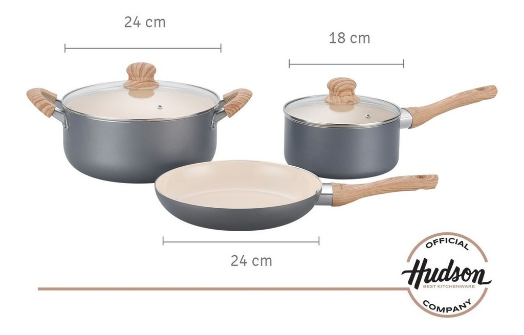 BATERIA HUDSON CRE01 DE ALUMINIO C/ANTIADHERENTE 5 PIEZAS