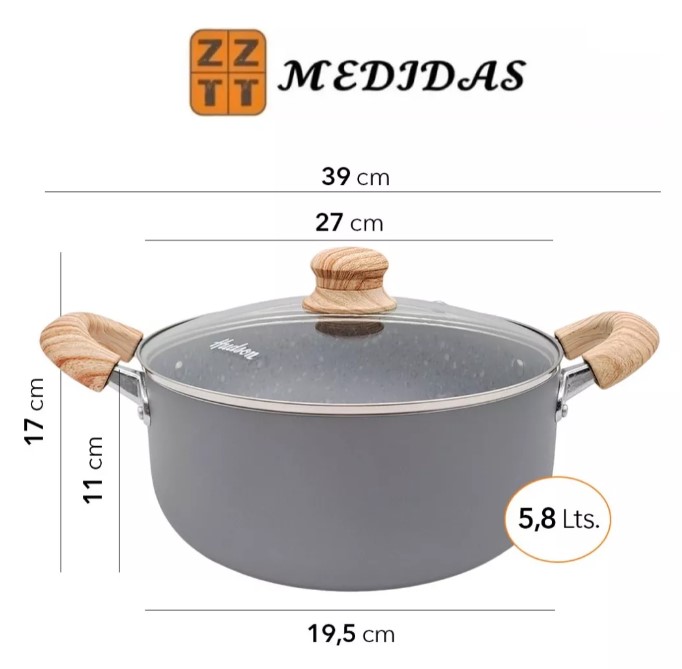 CACEROLA HUDSON GRA08 DE ALUMINIO C/ANTIADHERENTE GRANITO 26 CM