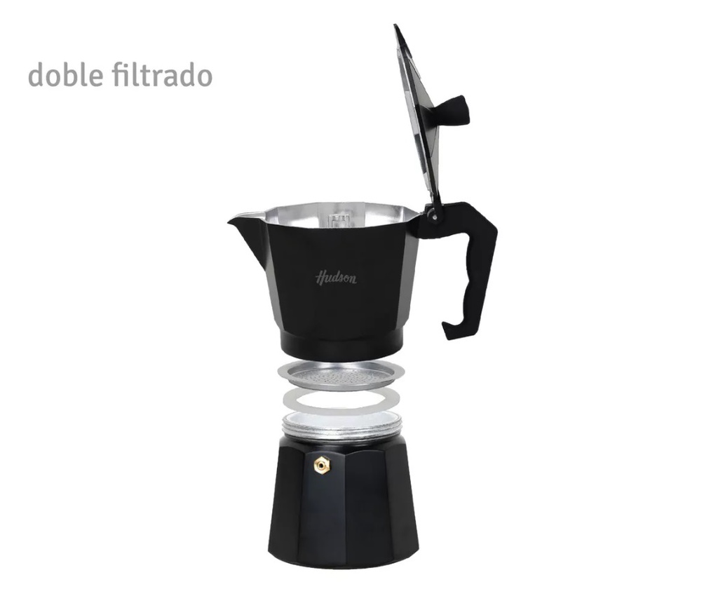 CAFETERA HUDSON M011 DE ALUMINIO TOTAL BLACK ITALIANA INDUCCIÓN 9 TAZAS