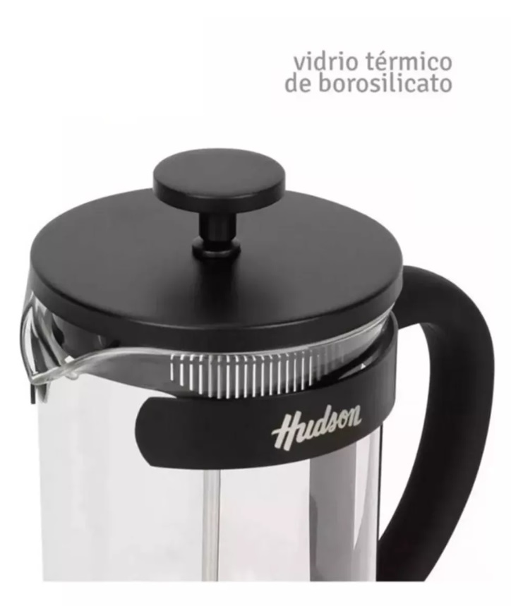 CAFETERA HUDSON FR08 VIDRIO Y AC INOX C/EMBOLO 800ML NEGRA