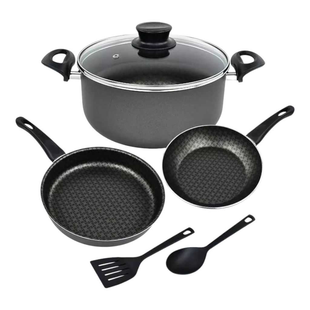 BATERIA DE COCINA TRAMONTINA 20599/390 MILAN=PARIS 6 PZ DE ALUMINIO C/ANTIAD. NEGRA