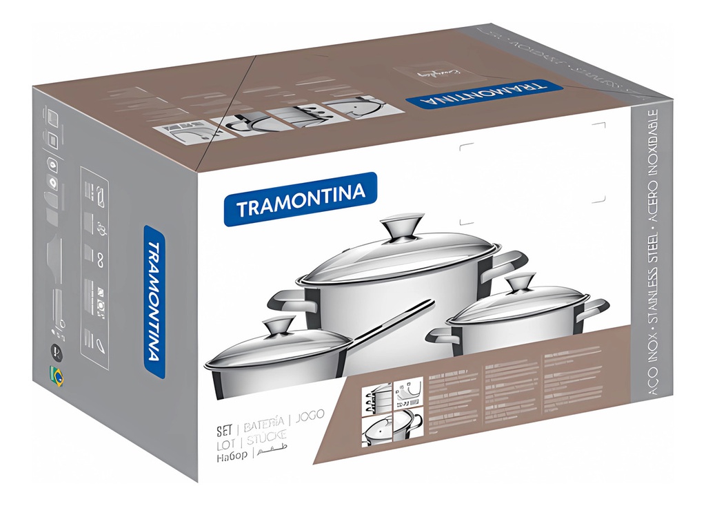 Bateria De Cocina Tramontina 65660/484 Allegra 3 Pz. Acero