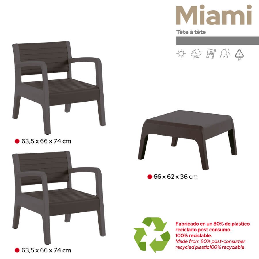 SET MUEBLE MIAMI TETE A TETE SHAF BER55450 GRAFITO (2 SILLAS + 1 MESA)