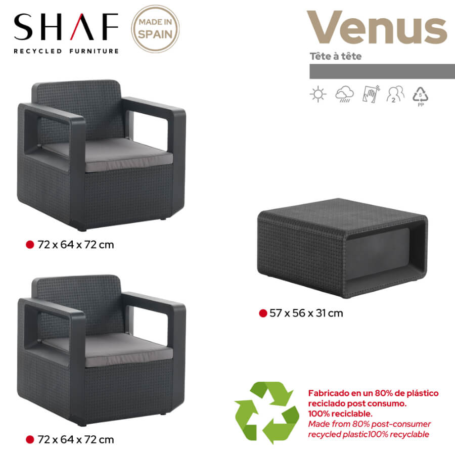 SET MUEBLE VENUS TETE A TETE SHAF BER55452 GRAFITO (2 SILLAS + 1 MESA)