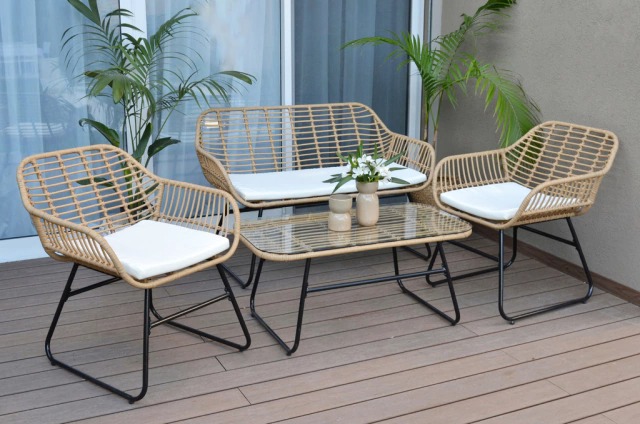 SET MUEBLE MAUI TRIBECA KD31/BE COLOR BEIGE (2 Sillones individuales + 1 Sillón doble + Mesa)