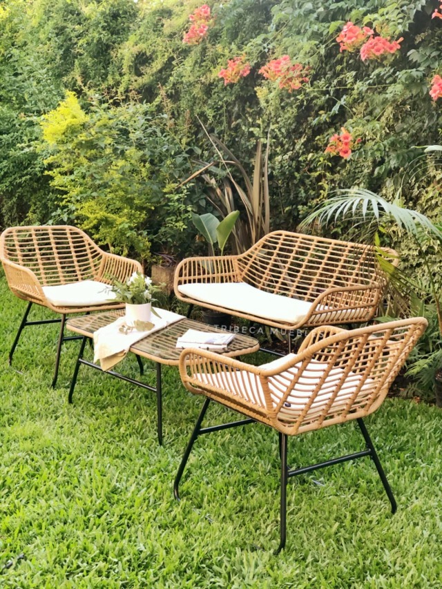 SET MUEBLE MAUI TRIBECA KD31/BE COLOR BEIGE (2 Sillones individuales + 1 Sillón doble + Mesa)