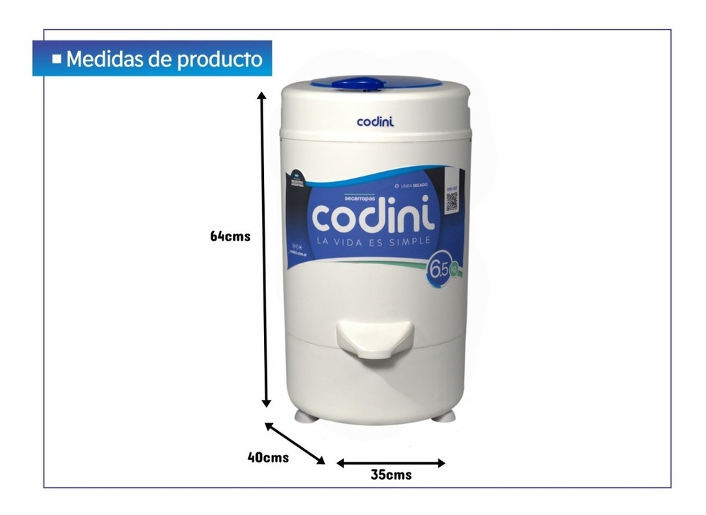 Secarropas Codini Advance Ad 6.5kgs Tambor Acero Inox.