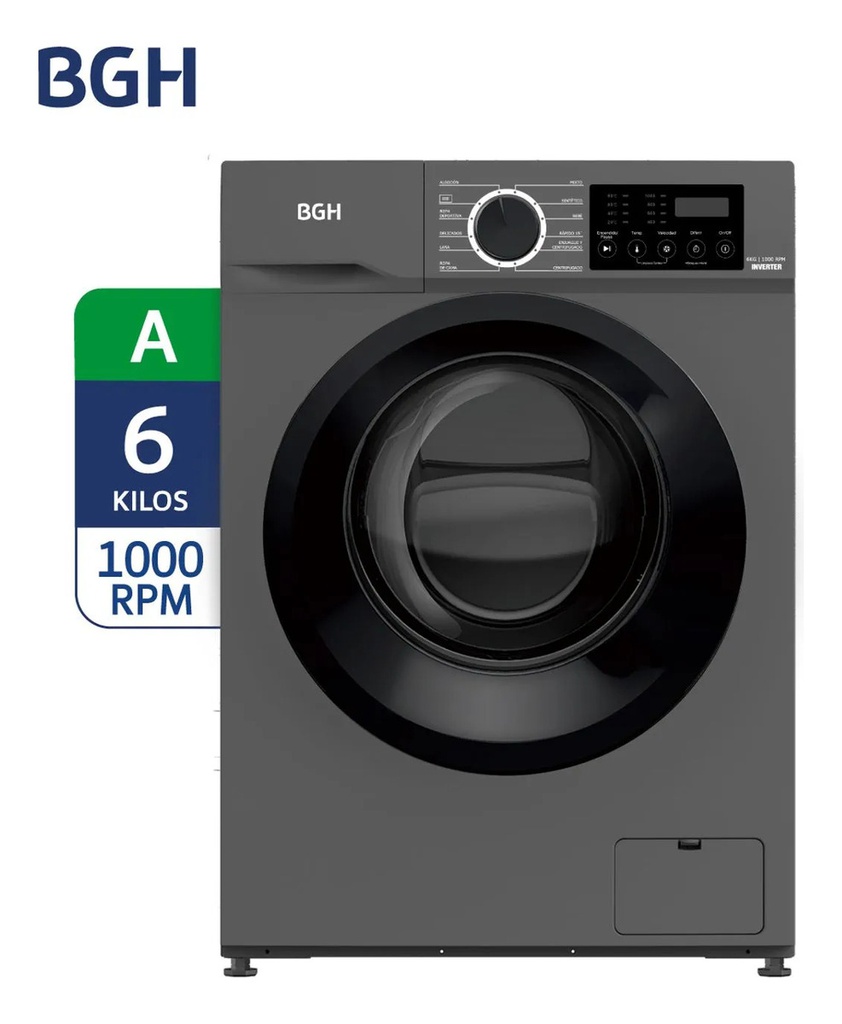 Lavarropas Automático Bgh Inverter 6kg 220v Gris Oscuro