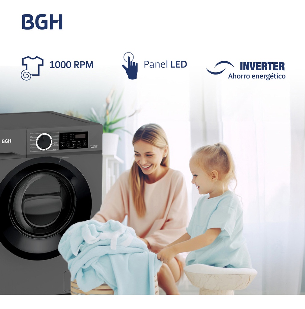 Lavarropas Automático Bgh Inverter 6kg 220v Gris Oscuro