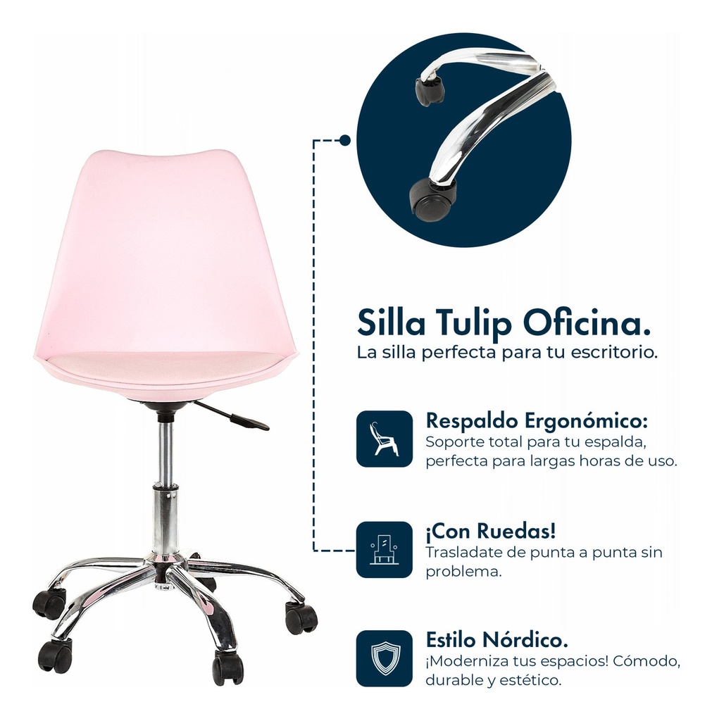 Silla De Escritorio Oficina Tulip Ruedas Giratoria Rosa