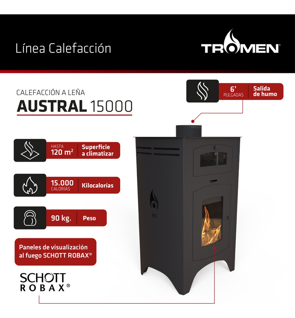 Salamandra A15 Austral Tromen Con Horno Calefactor Leña