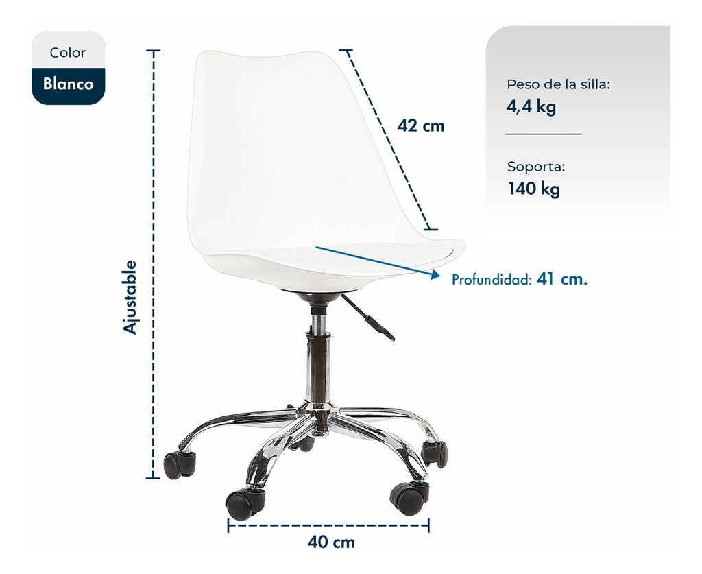 Silla De Escritorio Oficina Tulip Ruedas Giratoria Blanca