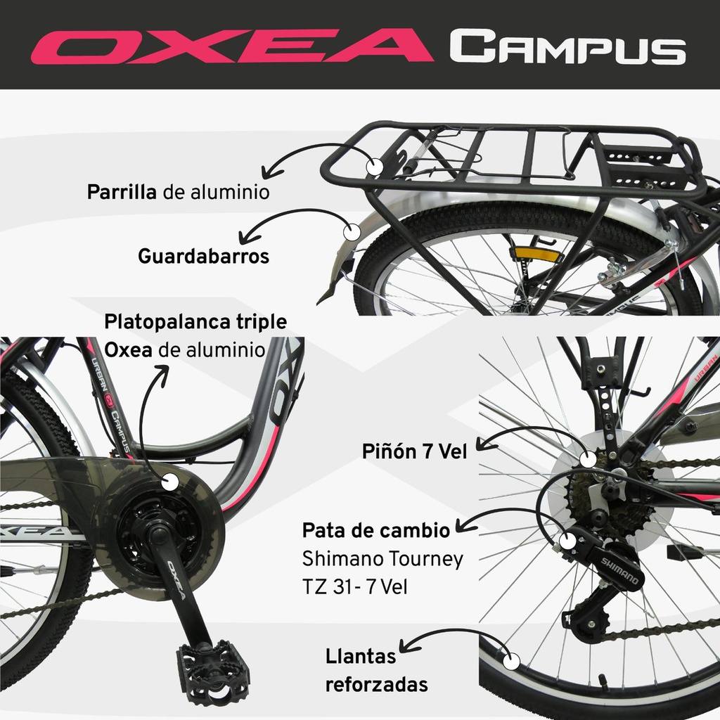 Bicicleta Oxea Campus Dama R26 Blanco Lila