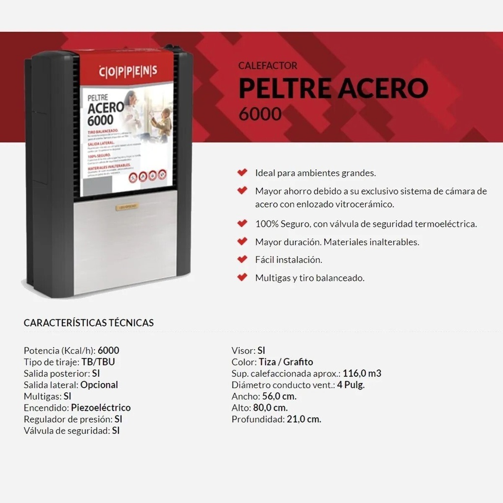 Calefactor Tiro Balanceado  U  Coppens 6000 Kcal  Salida Izq