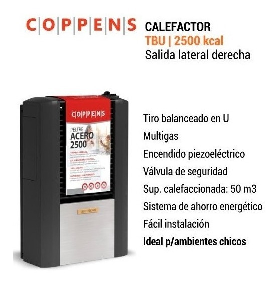 Calefactor Tiro Balanceado Coppens 2500 Kcal Salida Der
