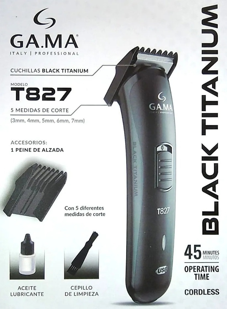 Cortadora De Pelo Gama Black Titanium  Usb Trimmer T827