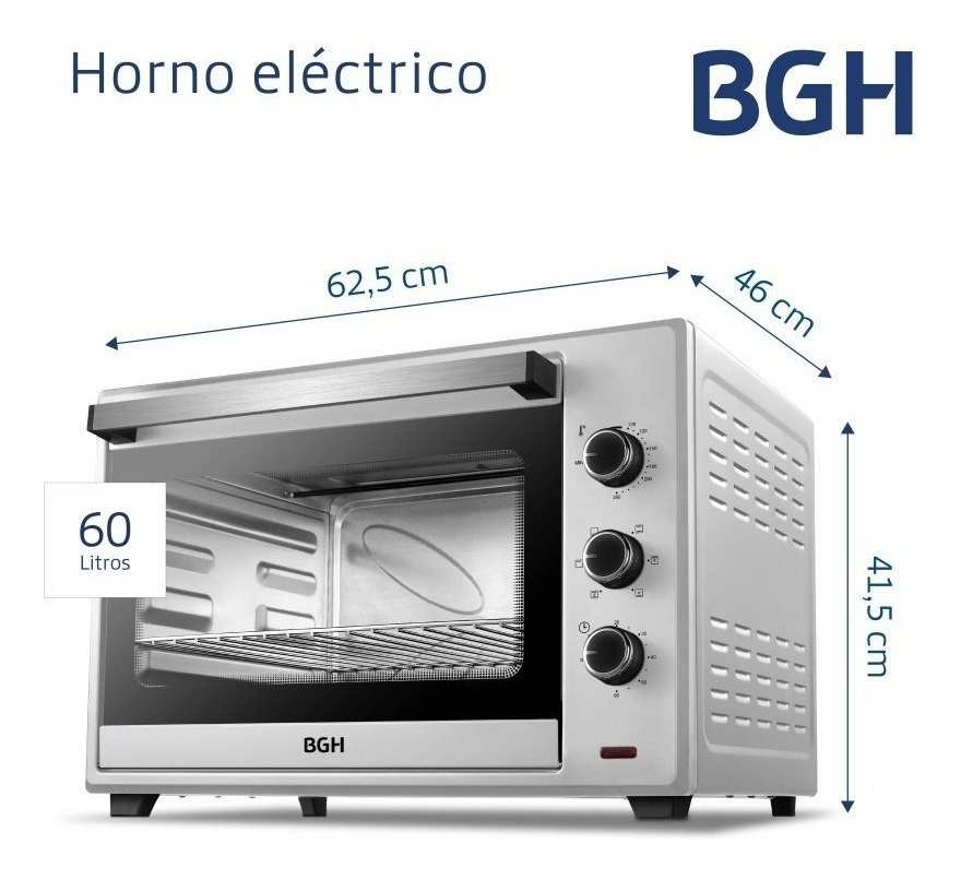 Horno Electrico Bgh 60lts Conveccion 2200w Bhe60s22 Digiya
