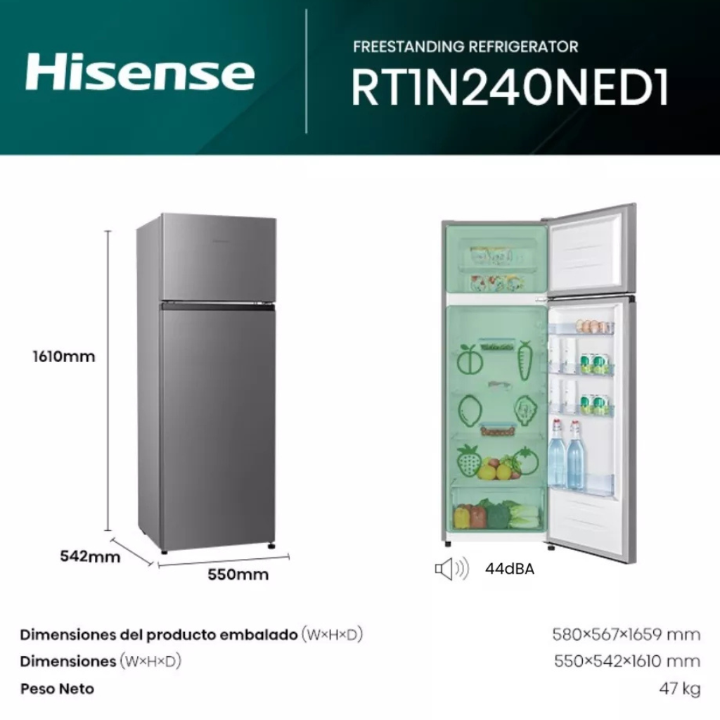 HELADERA HISENSE RT1N240NED1 240L GRIS