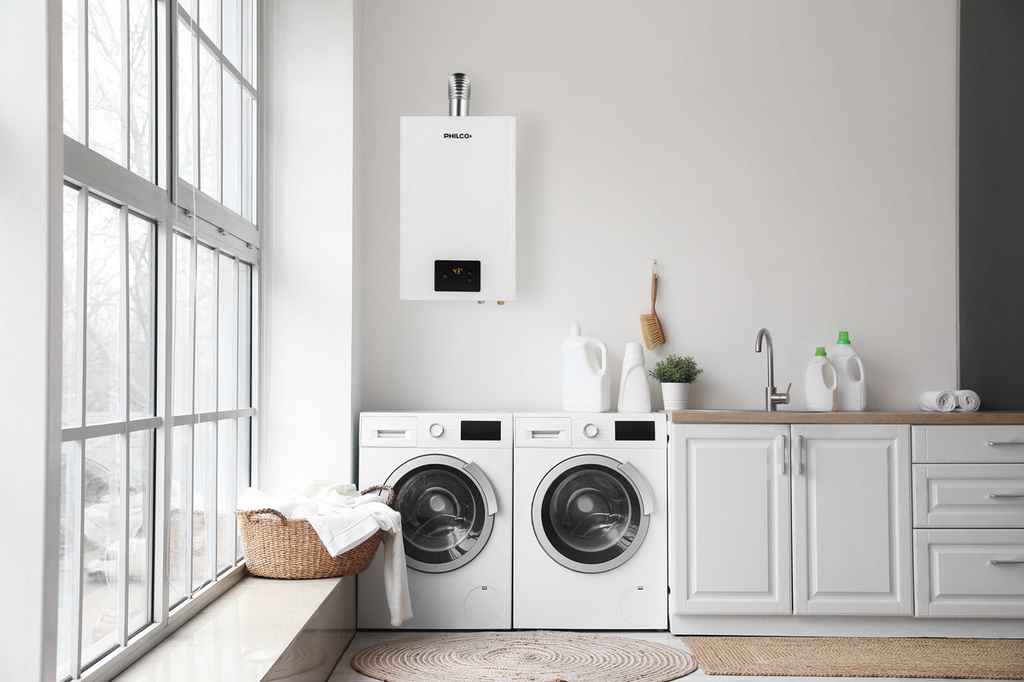 Calefón Philco Phca14b Inverter 14/l Min Blanco Tiro Forzado
