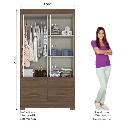 ROPERO HENN BE25-135 2 PUERTAS CORREDIZAS CASTAÑO/BLANCO