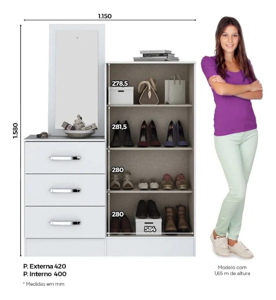 Comoda Henn B700-10 2 Puertas Con Espejo Blanco