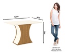 Mesa Henn Luiza Sc17-127 1.20 Con Vidrio Natural/blanco