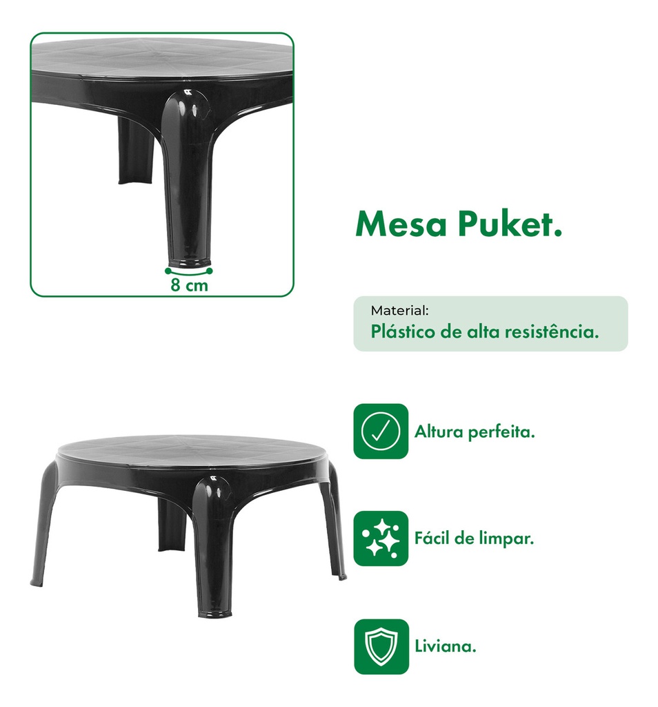Mesa Garden Life Puket F435001e Redonda Negra