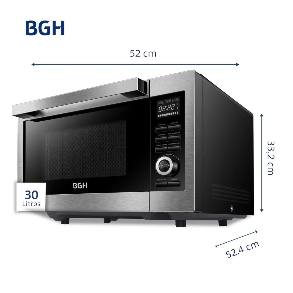 MICROONDAS BGH B330DFN24 30L AIRFRYER NEGRO