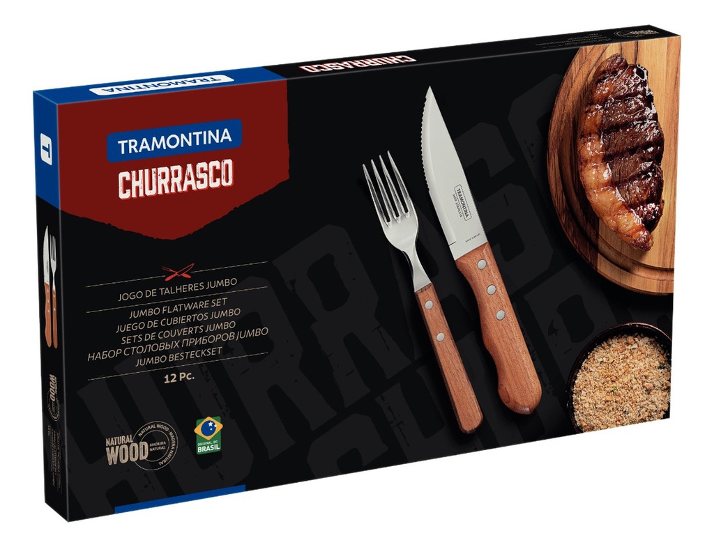 Caja Asado Jumbo 6 Cuchillos 6 Tenedor Tramontina