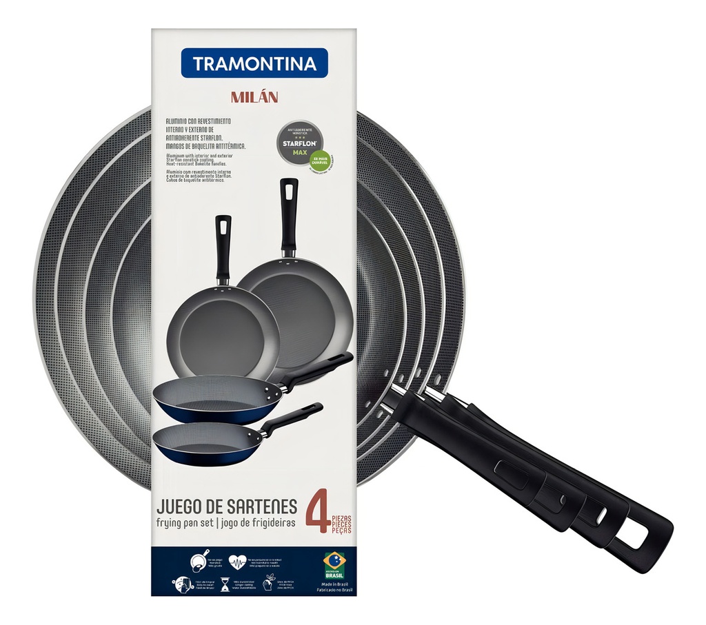 Juego De 4 Sartenes Tramontina Milan Antiadherente Teflon