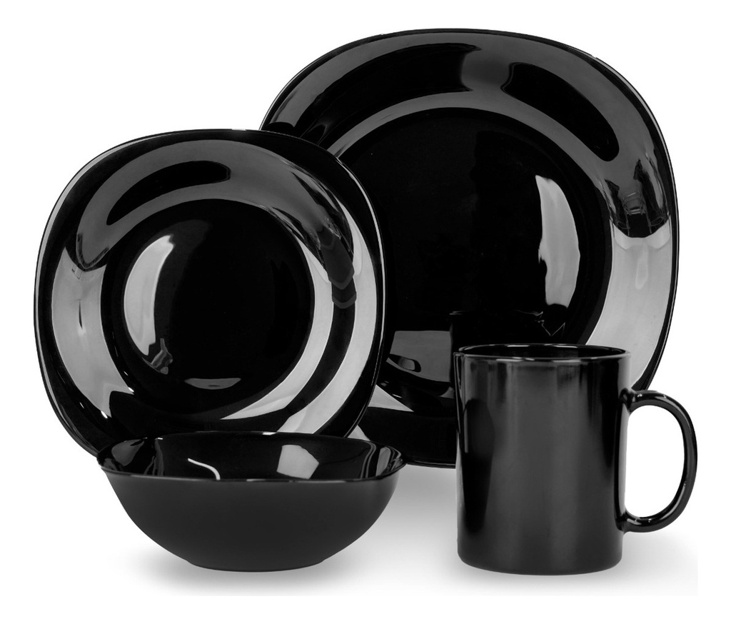 SET VAJILLA CAROL 64916 16 PZAS VIDRIO OPAL NEGRO