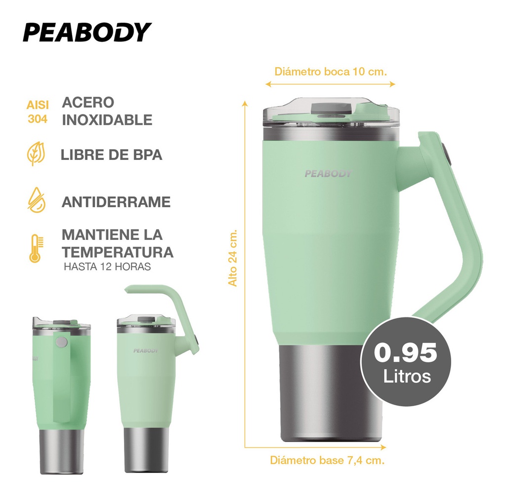 Vaso Térmico Mug Peabody Pe-mg950n 950 Ml. Doble
