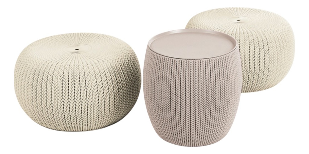 Set 2 Puff Mesa Ratona Keter Cozy Urban Con Almacenamiento Camel - Beige