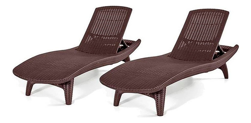 Set 2 Reposeras Camastro Keter Pacific 4 Posiciones Marrón Marrón
