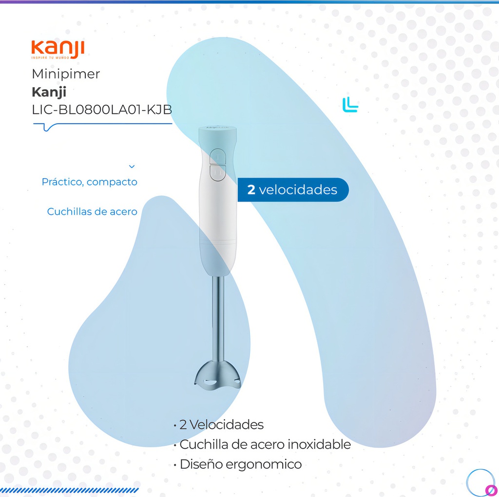 Minipimer Mixer Kanji 2 Velocidades Cuchilla Acero Inox Blanco