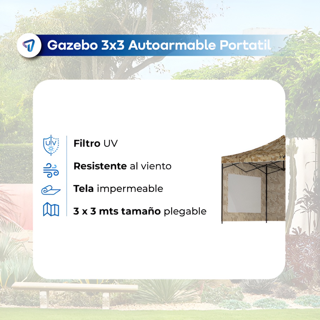Gazebo Waggs Plegable 3x3mts Impermeable Camuflado Gris - Gris