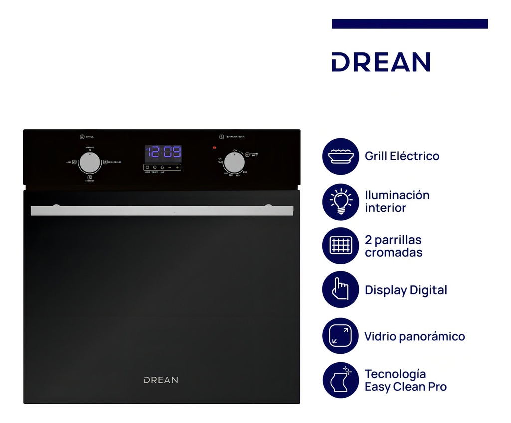 Horno A Gas Drean Hgdr601cn Empotrable 60cm Digital Negro Negro