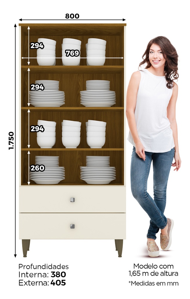Cristalera Henn Liz C230-129 2 Puertas Off White/nature Off White Con Nature