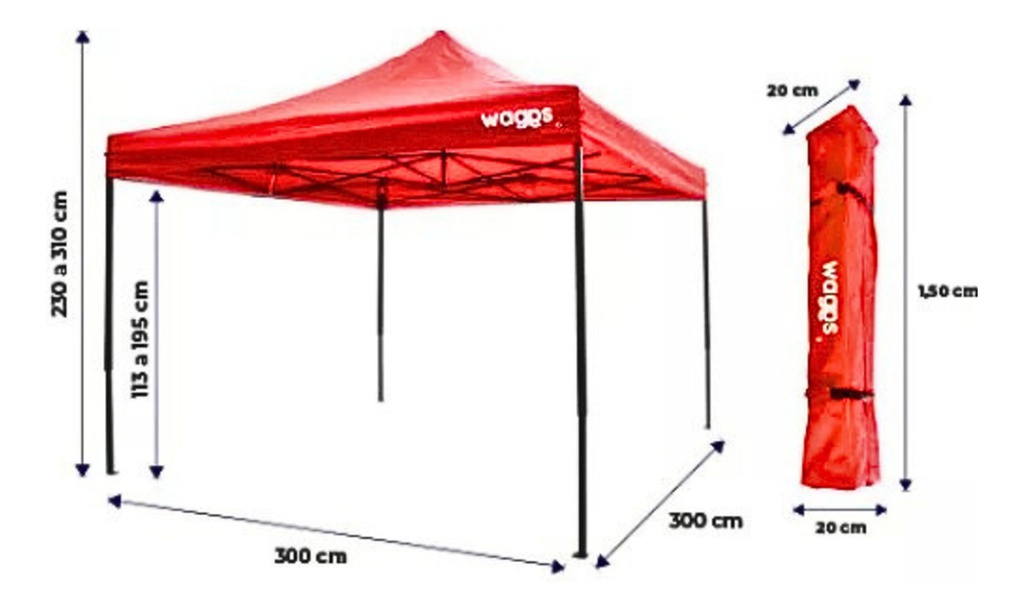 Gazebo Waggs Plegable 3x3mt Sin Paredes Impermeable Rojo