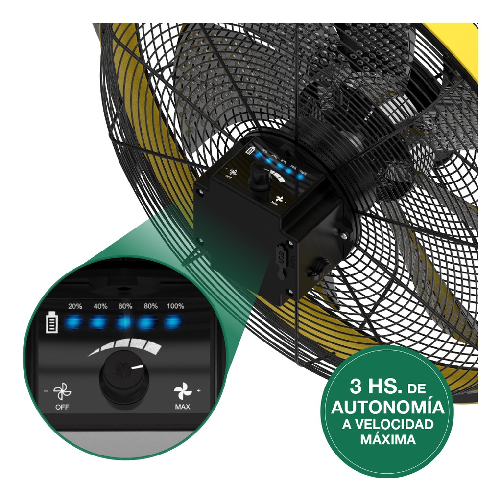 Ventilador Turbo Peabody Pevtb1630na Piso Inverter A Bateria 40.64 Cm Negro/amarillo Gris Plástico 7