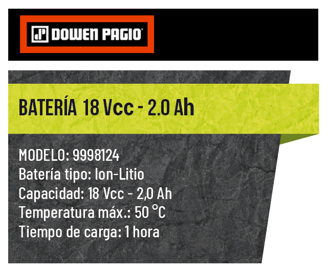 BATERIA DOWEN PAGIO 18V 2.0A FLEX ONE 9998124