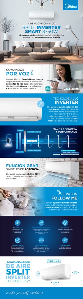 AIRE ACONDICIONADO INVERTER MIDEA MSAGIC-30H-N10M SPLIT 7525Kcal F/C
