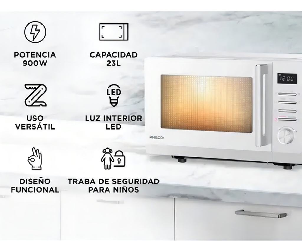 Microondas Digital Philco Mphdw23uap 900 W 23l Blanco