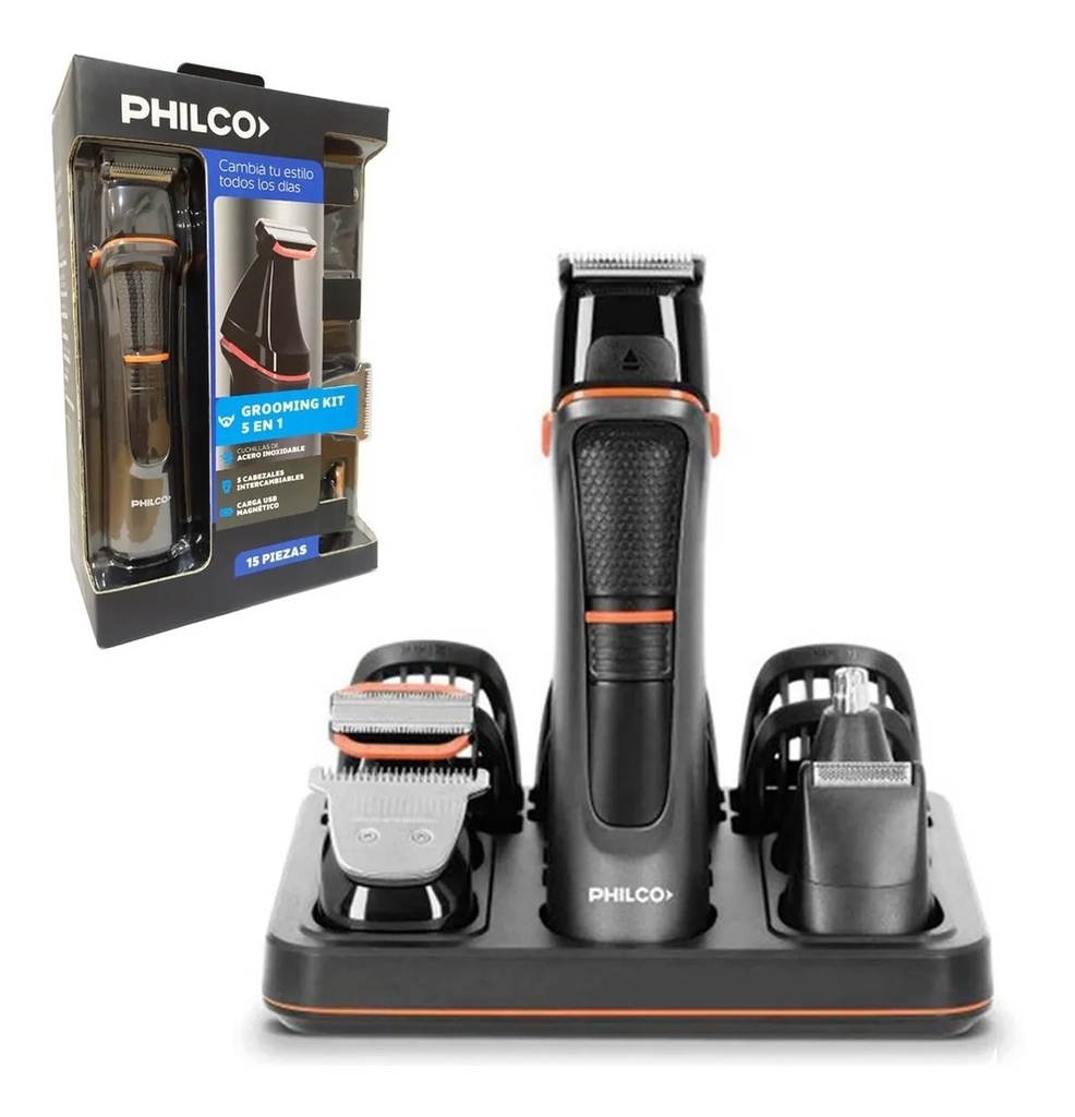 Multigroomer Philco Recargable Barba Cuerpo 5 En 1 Cb8870pn Negro