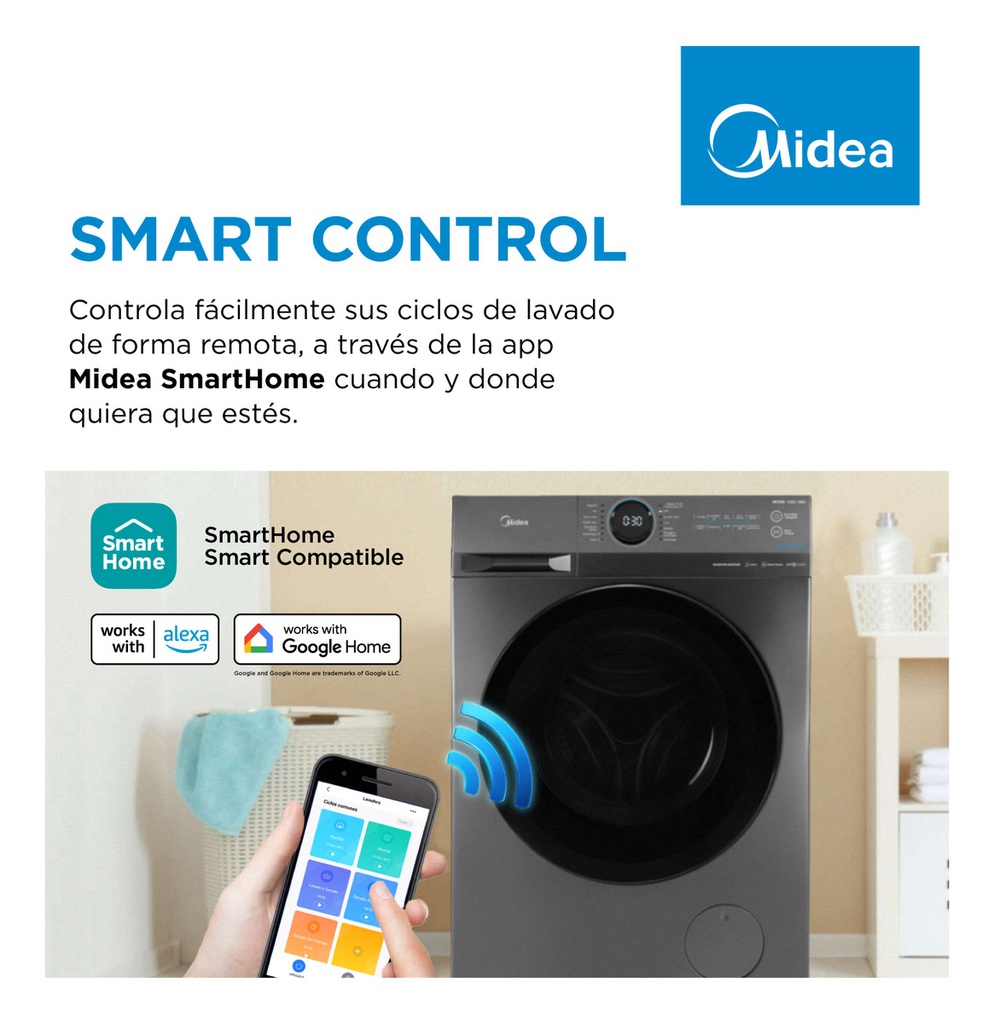 Lavasecarropas Midea Mf200d120b/t-a1 Inverter 12,8kg Frontal Gris Oscuro