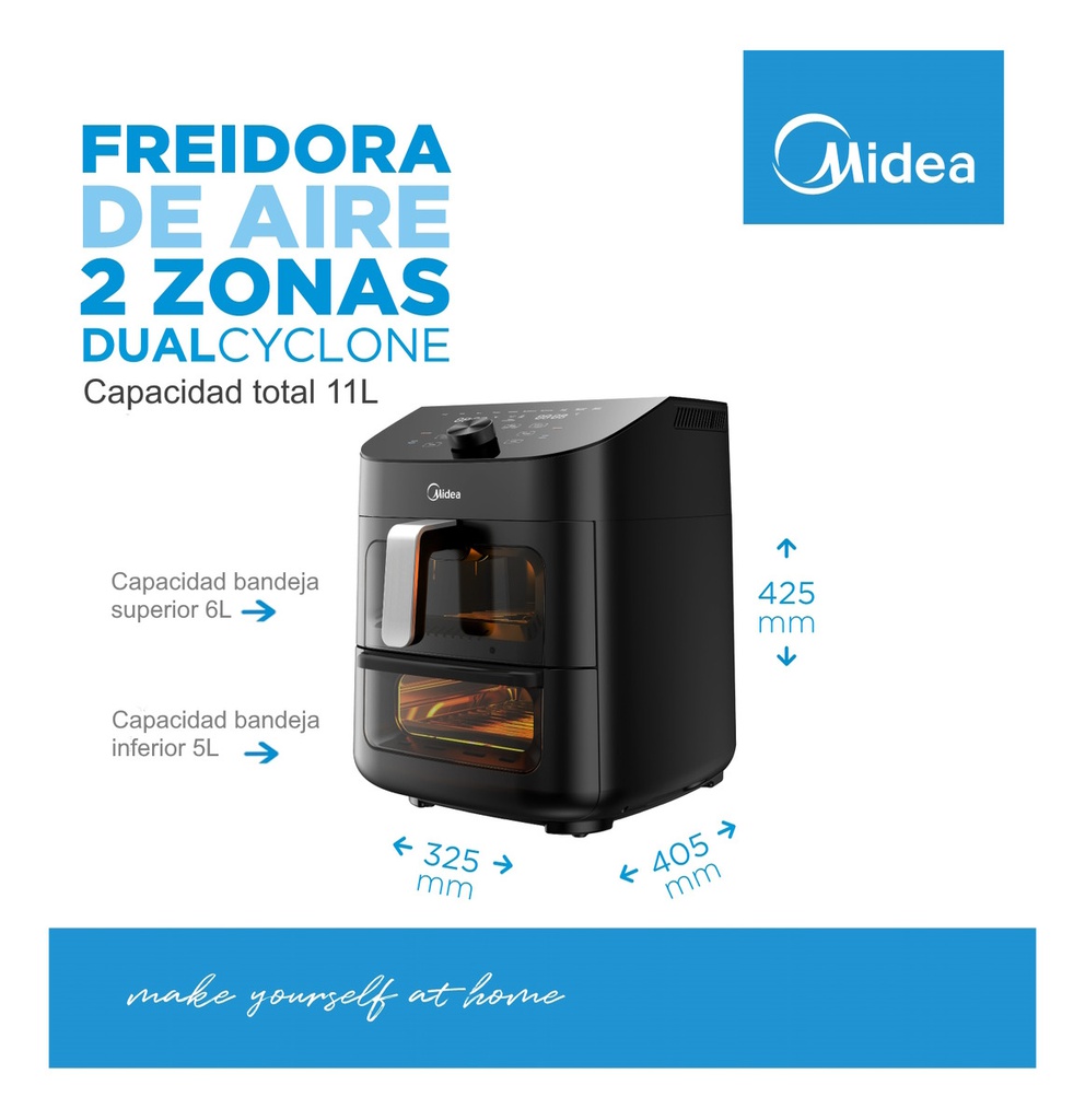 Freidora De Aire Digital Midea 11l Smart 2 Zonas Af-d211bar1 Negro