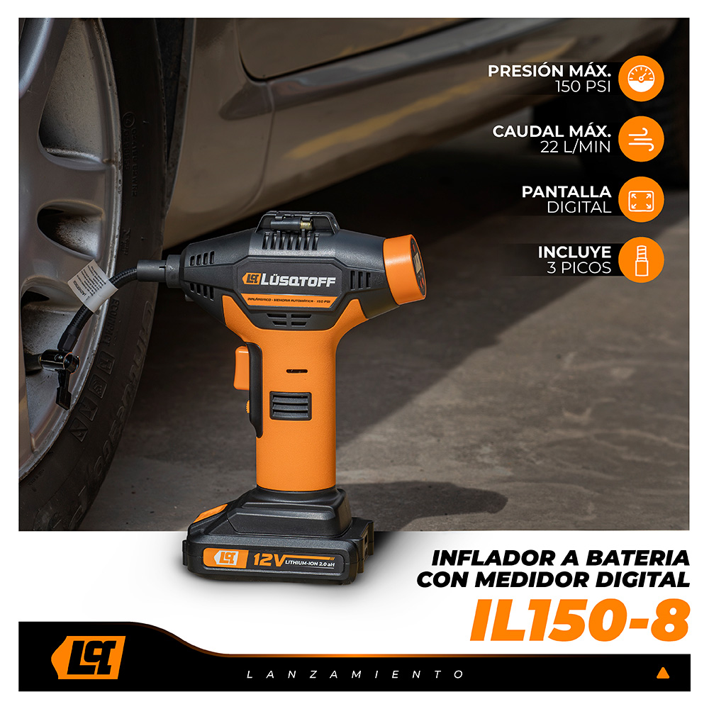 INFLADOR LUSQTOFF IL150-8 A BATERIA C/MEDIDOR DIGITAL