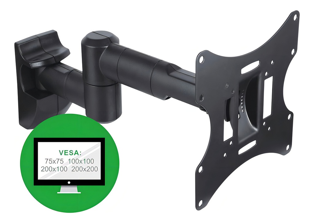 Soporte Tv Movil Led 23 A 43 Brazo Extensible Giratorio Negro