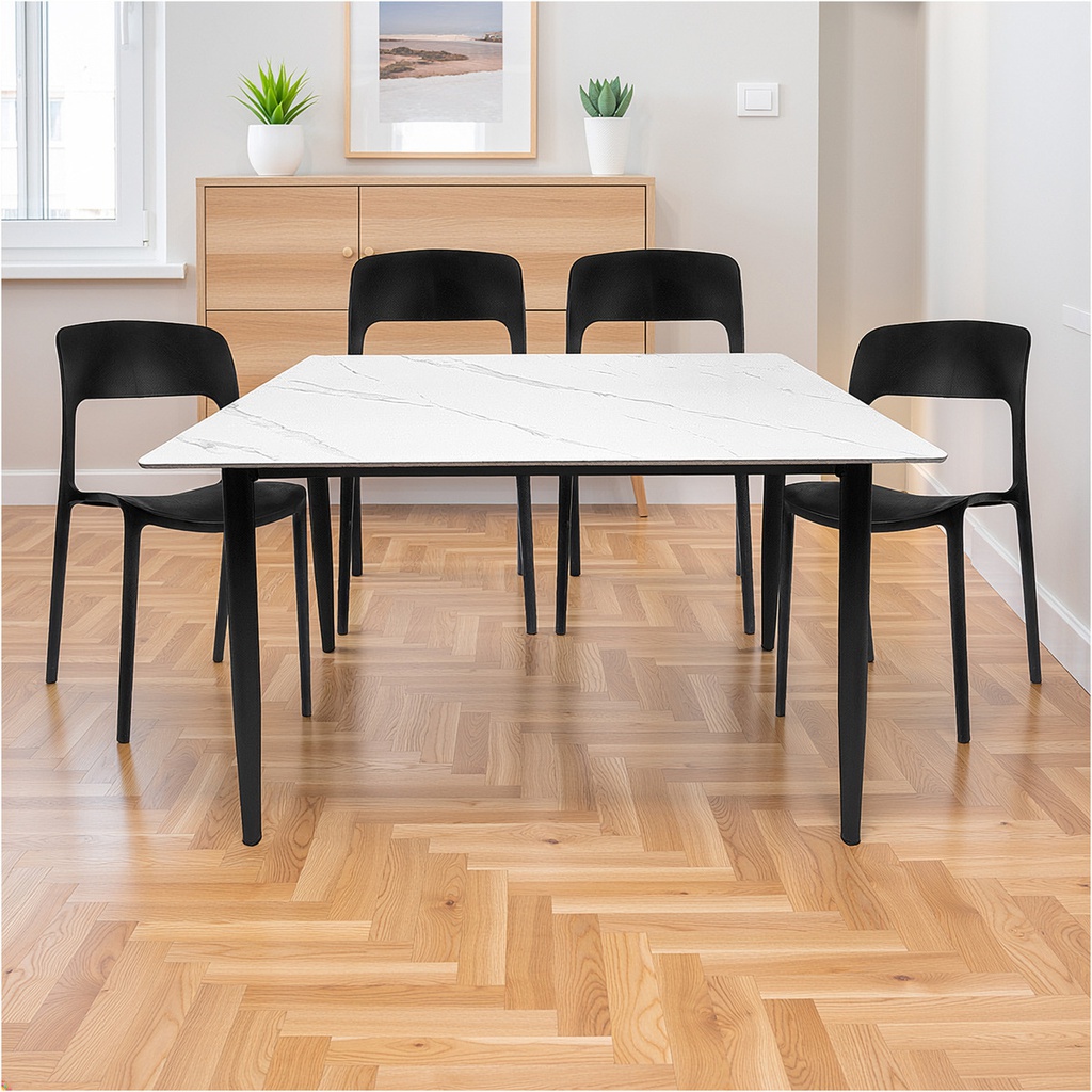 Juego Comedor Gardenlife Mesa Simil Mármol + 4 Sillas Nina Negro