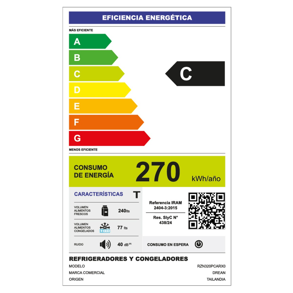 HELADERA DREAN RZN320PCARX0 312L NO FROST INVERTER INOX